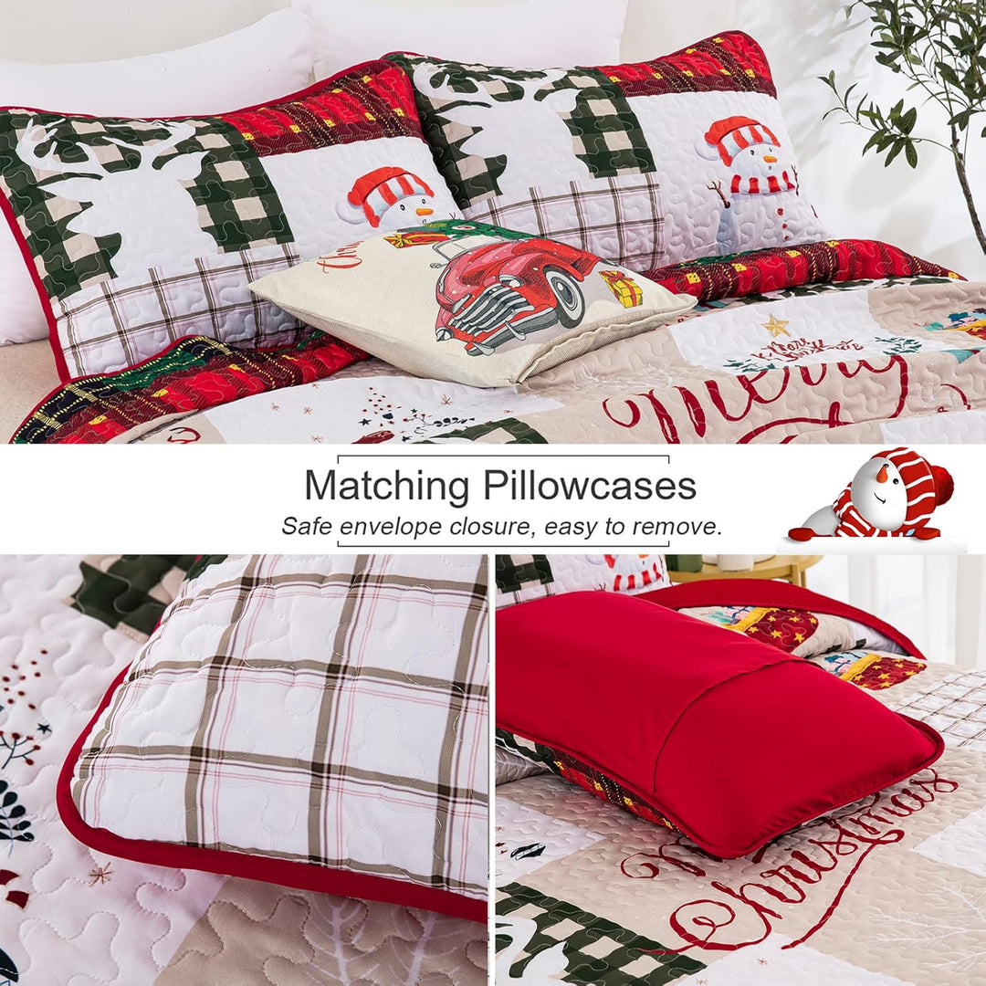 Festive snowman merry Christmas Queen Bedspread Set