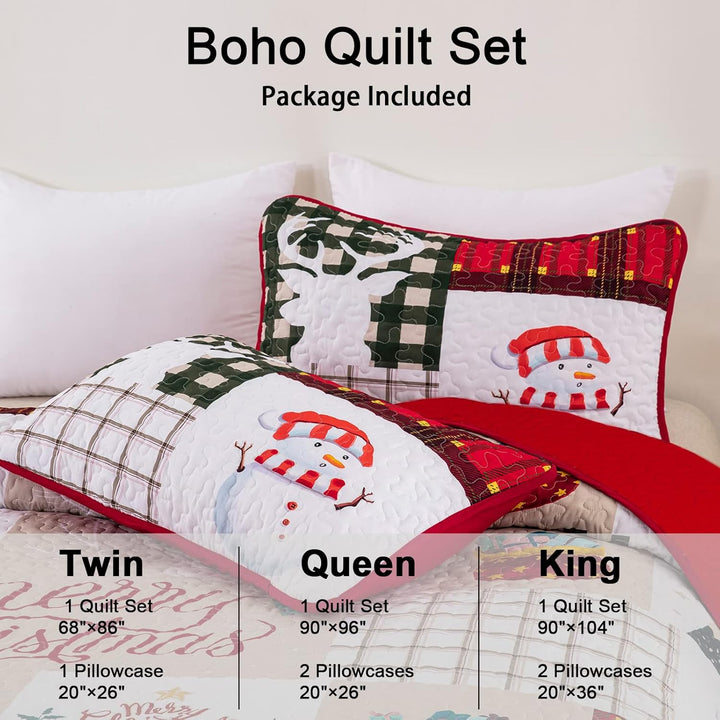 Festive snowman merry Christmas Queen Bedspread Set