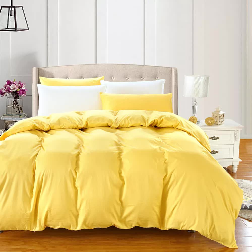 100% cotton Premium Doona Duvet Quilt Cover Set with Soft Pillowcases - yellow-Double