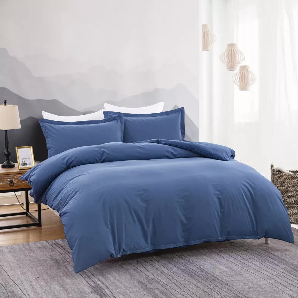 100% cotton Premium Doona Duvet Quilt Cover Set with Soft Pillowcases - Blue-Queen