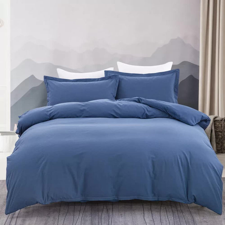 100% cotton Premium Doona Duvet Quilt Cover Set with Soft Pillowcases - Blue-Super King