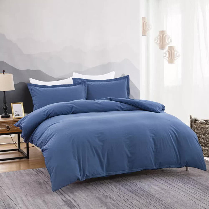 100% cotton Premium Doona Duvet Quilt Cover Set with Soft Pillowcases - Blue-Super King