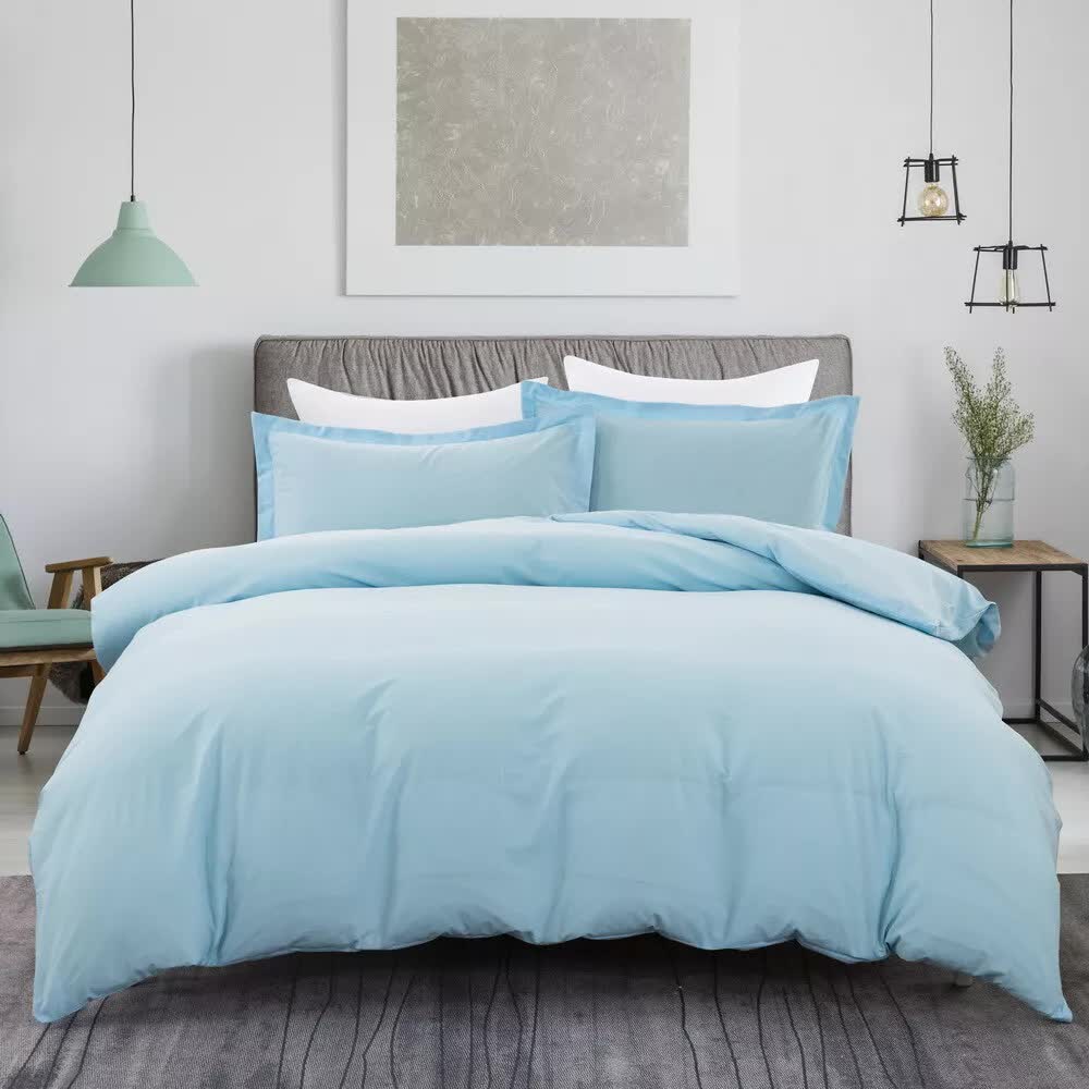 100% cotton Premium Doona Duvet Quilt Cover Set with Soft Pillowcases - Aqua-King