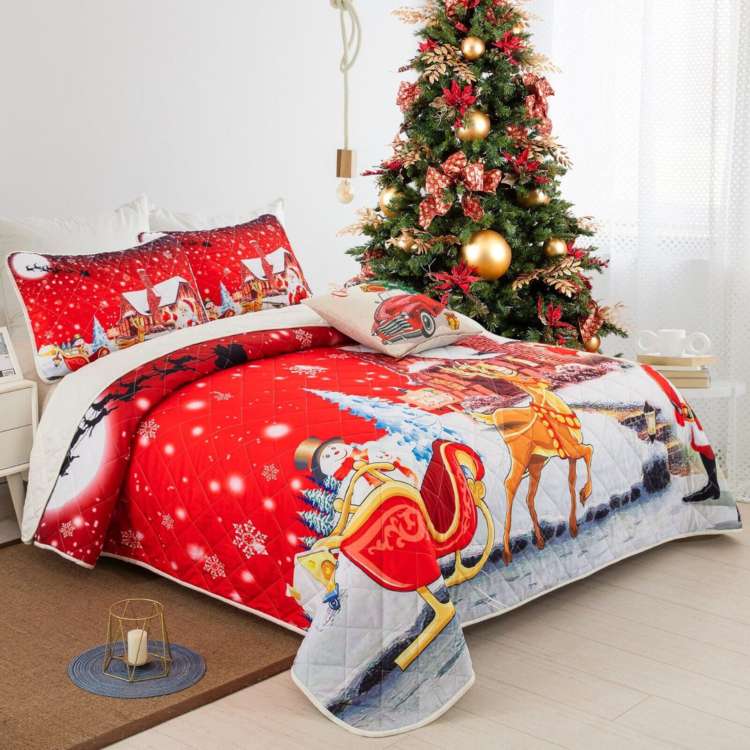 Holiday Cheer Christmas Queen Bedspread Set