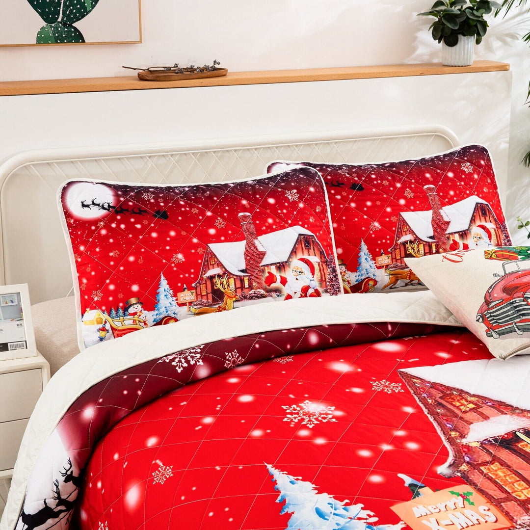 Holiday Cheer Christmas Queen Bedspread Set