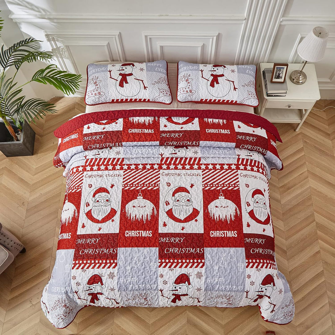 Winter Wonderland snowman santa Christmas Queen Bedspread Set