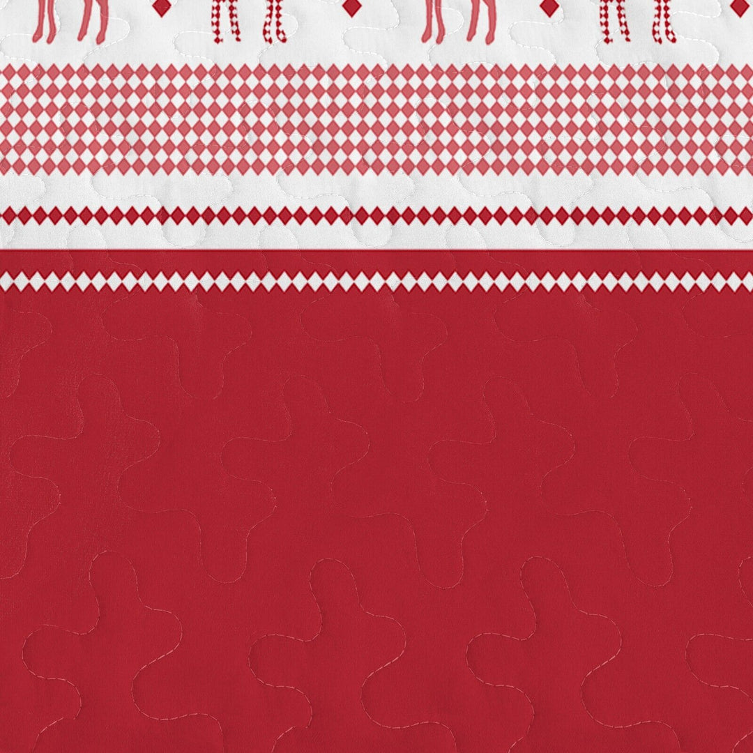 Joyful Red & white Reindeer Christmas Queen Bedspread Set