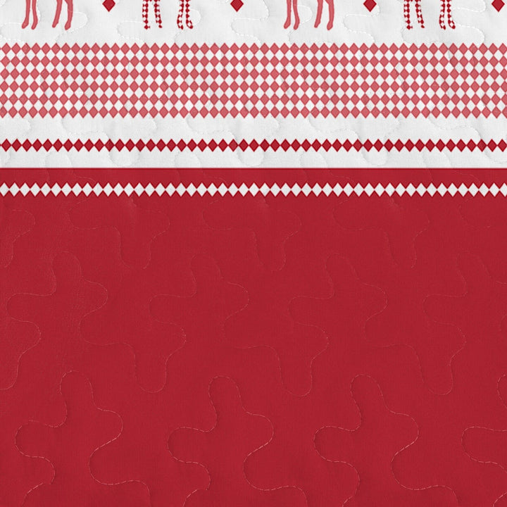 Joyful Red & white Reindeer Christmas Queen Bedspread Set