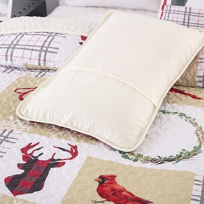 Festive Christmas Red & Green Queen Bedspread Set