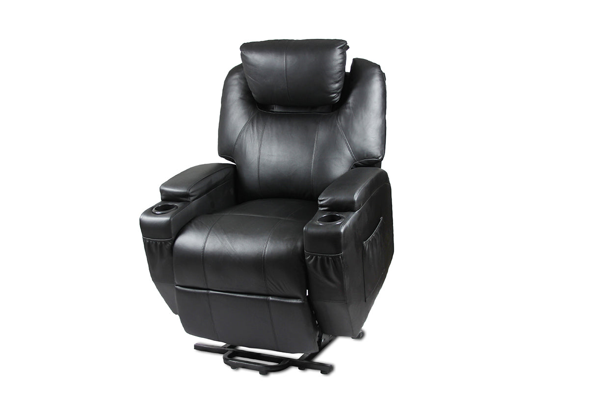 Recliner Lift Heat Massage Armchair Sofa Leather 2 Motor Chair Black