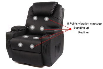 Recliner Lift Heat Massage Armchair Sofa Leather 2 Motor Chair Black