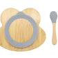 Bamboo Kids Children Baby Plate Bowl & Silicon Suction Cap Base & Spoon - Frog