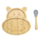 Bamboo Kids Children Baby Plate Bowl & Silicon Suction Cap Base & Spoon - Hippo