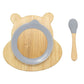 Bamboo Kids Children Baby Plate Bowl & Silicon Suction Cap Base & Spoon - Hippo