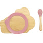 Bamboo Kids Children Baby Plate Bowl & Silicon Suction Cap Base & Spoon - Rabbit