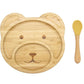 Bamboo Kid Child Baby Plate Bowl & Silicon Suction Cap Base & Spoon - Teddy Bear