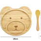 Bamboo Kid Child Baby Plate Bowl & Silicon Suction Cap Base & Spoon - Teddy Bear