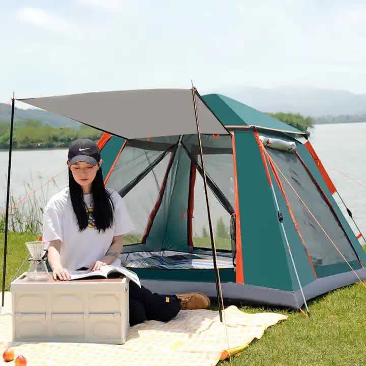 Silver glue Waterproof Camping tent with Awning - Size: 210x210x140cm, charming and sturdy for outdoor excursions