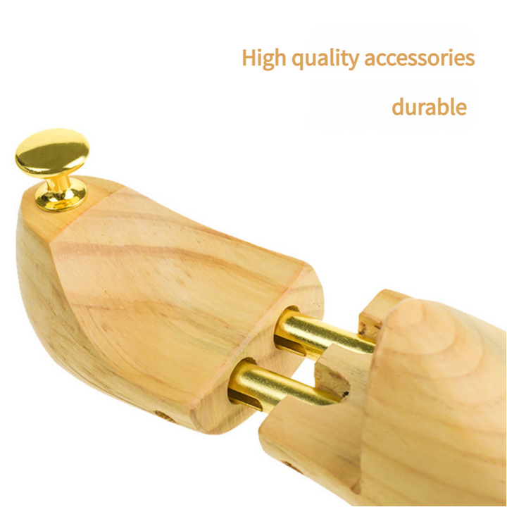 Adjustable Pine Wood Shoe Tree with Brass Knobs, Size EUR 43-44