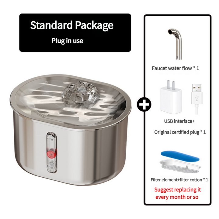 Standard Package Stainless Steel Pet Water Fountain with Faucet Flow and USB Plug