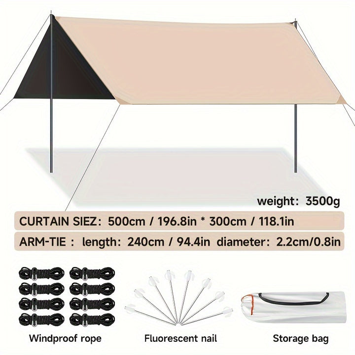 Outdoor camping square sky curtain, black glue sky curtain, sun and rain protection 500*300cm