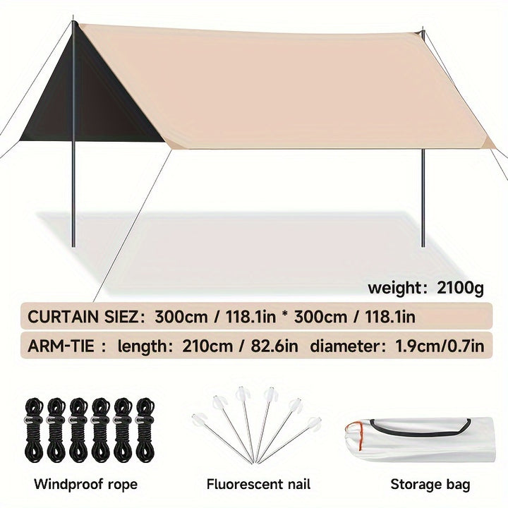 Outdoor camping square sky curtain, black glue sky curtain, sun and rain protection