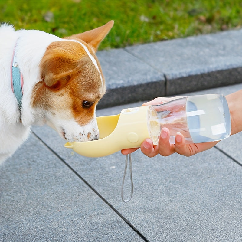 Portable Dog Water Bottle with Bowl Dispenser-500ml Yellow Pet Travel Cup, Leak-proof, One-Hand Operation