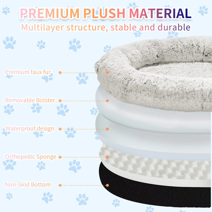 Fluffy Donut-Shaped Pet Bed- Soft, Cozy, and Anti-Anxiety for Dogs and Cats, Machine Washable  Gradient Coffee Size:M 75*55*18cm