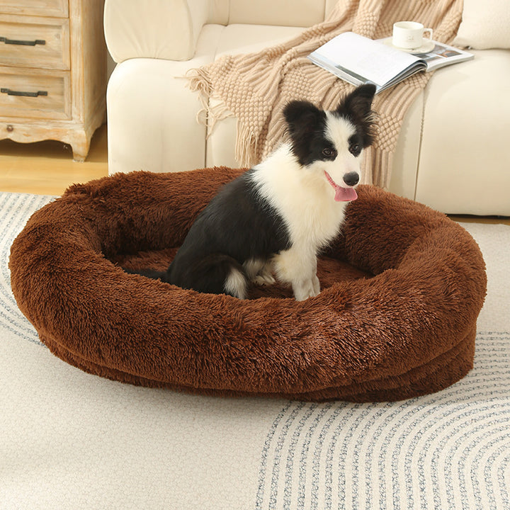 Fluffy Donut-Shaped Pet Bed- Soft, Cozy, and Anti-Anxiety for Dogs and Cats, Machine Washable  Coffee Size:S 60*50*18cm