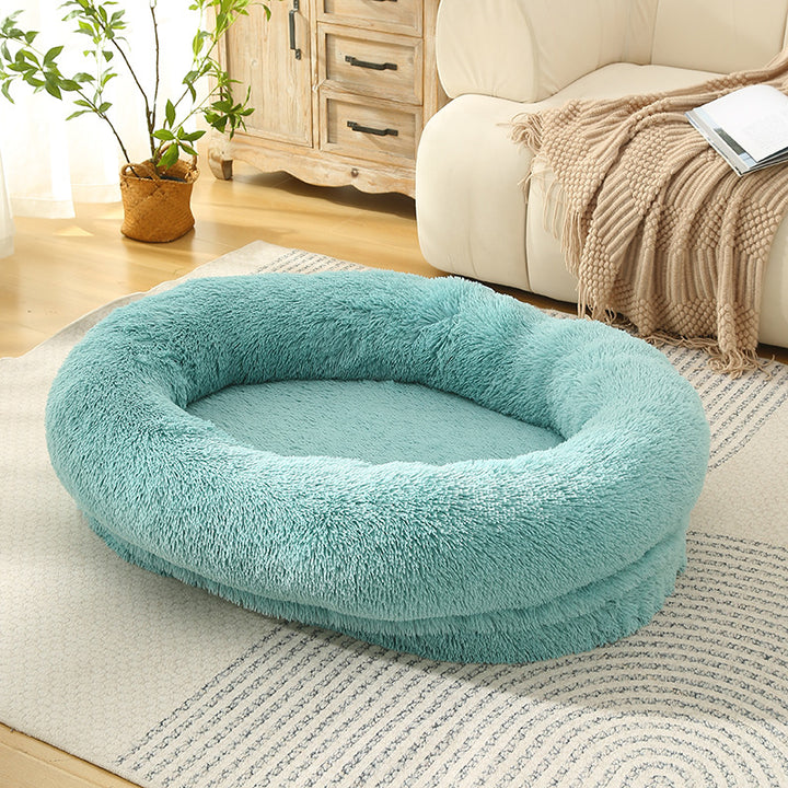 Fluffy Donut-Shaped Pet Bed- Soft, Cozy, and Anti-Anxiety for Dogs and Cats, Machine Washable  Emerald Green Size:S 60*50*18cm