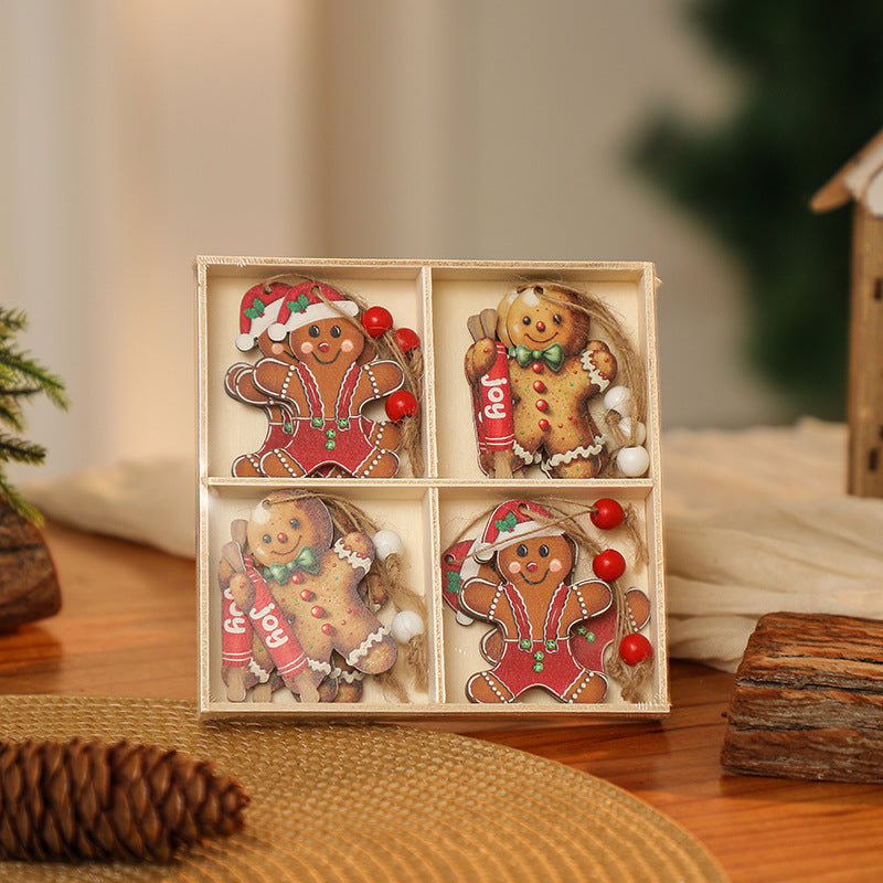 3 boxe style a set New Christmas Decorations, Small Wooden Pendants, Christmas Tree Decorations, 12 Wooden Box Packaging Pendants