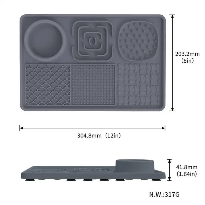 Multi-Functional Slow Feeder Mat for Dogs- Anti-Slip Lick Pad with Multiple Textures Rectangle 2PCS (Blue & Black)