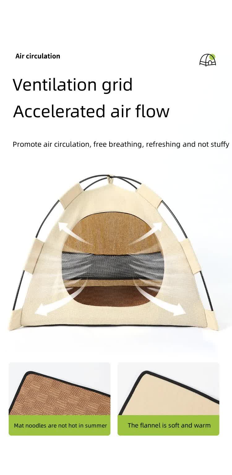 Outdoor Cat House,Pet Tent -Windproof and Dustproof Shelter for Small Pets, Apricot, Size: M  40*40*37cm