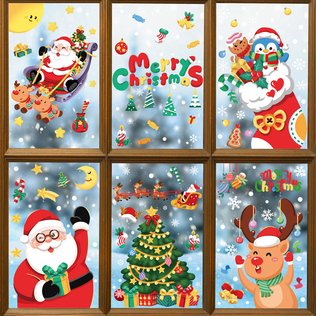 Christmas Window Stickers - Festive Santa Claus, Penguin, and Reindeer Decals for Holiday Home Decor - 2 Set of 16 Sheets (25*35cm)