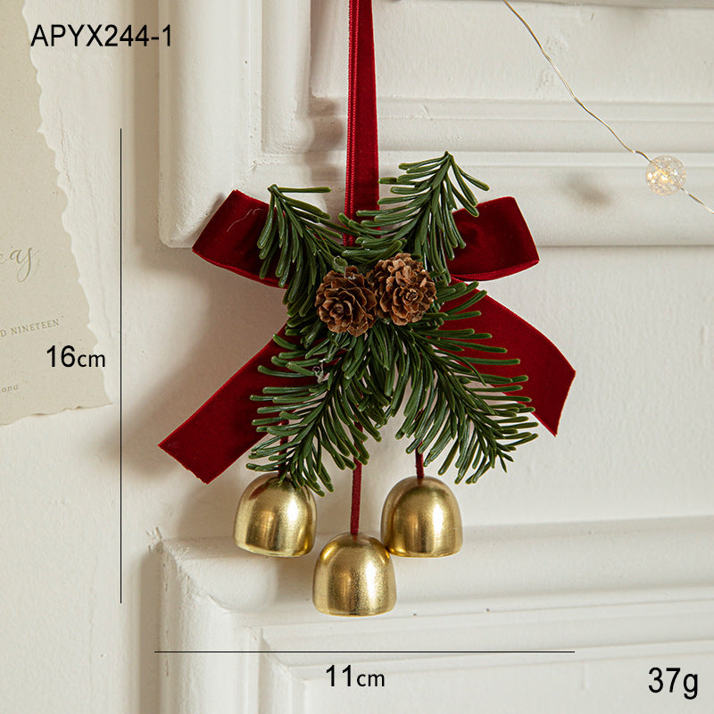 Christmas Door Hanging Ornament with Pinecones, Bells, and Red Ribbon – 16x11cm Festive Decor（2 PCS））