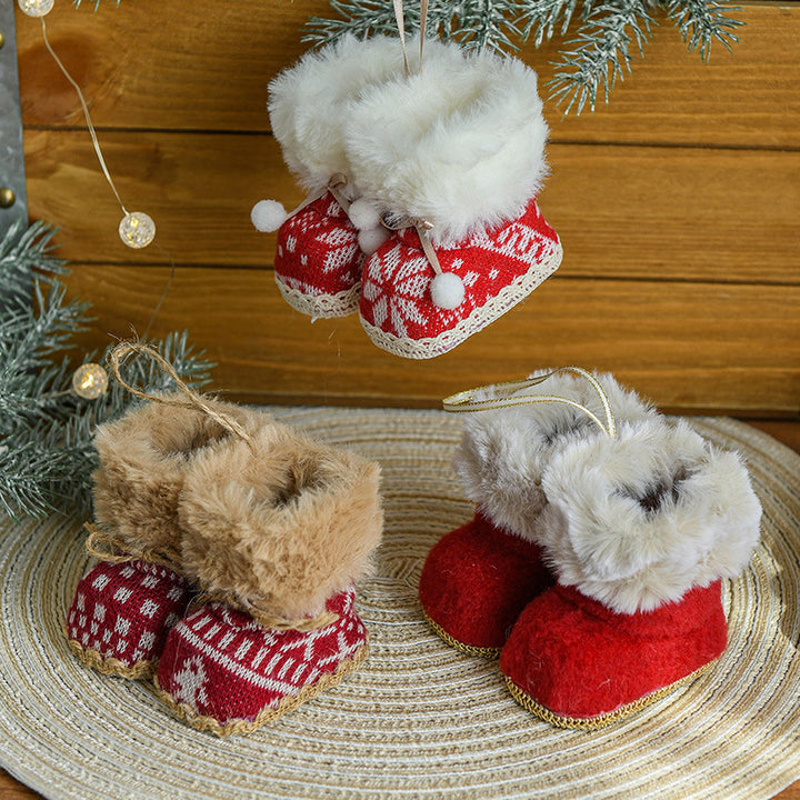 Knitted Christmas Boot Ornaments with Faux Fur Trim - Set of 3 Hanging Decorations