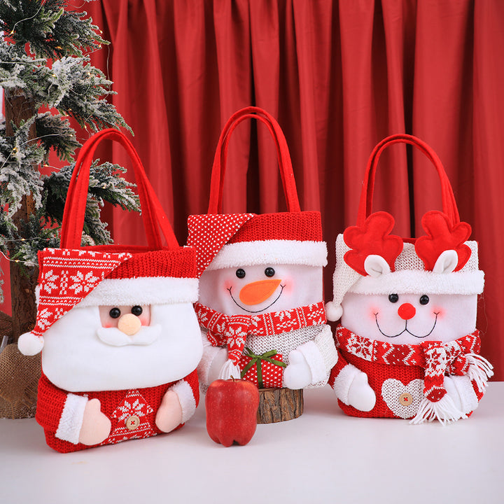 Set of 3 Christmas Fabric Gift Tote Bags – Santa, Snowman, and Reindeer Design