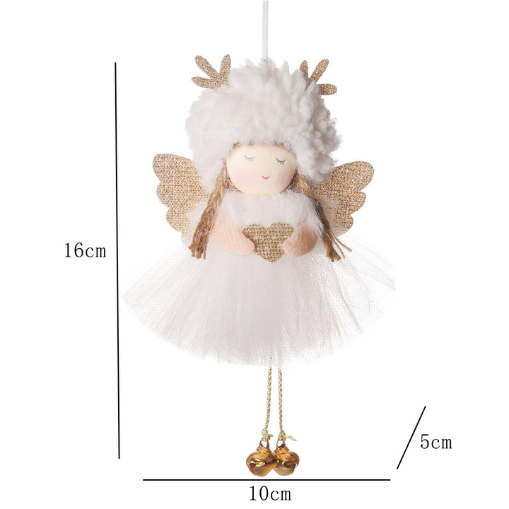 Gold and White Angel Ornament with Bells and Glitter Wings - Christmas Hanging Decoration 16*10*5cm  White colour (5 pieces)