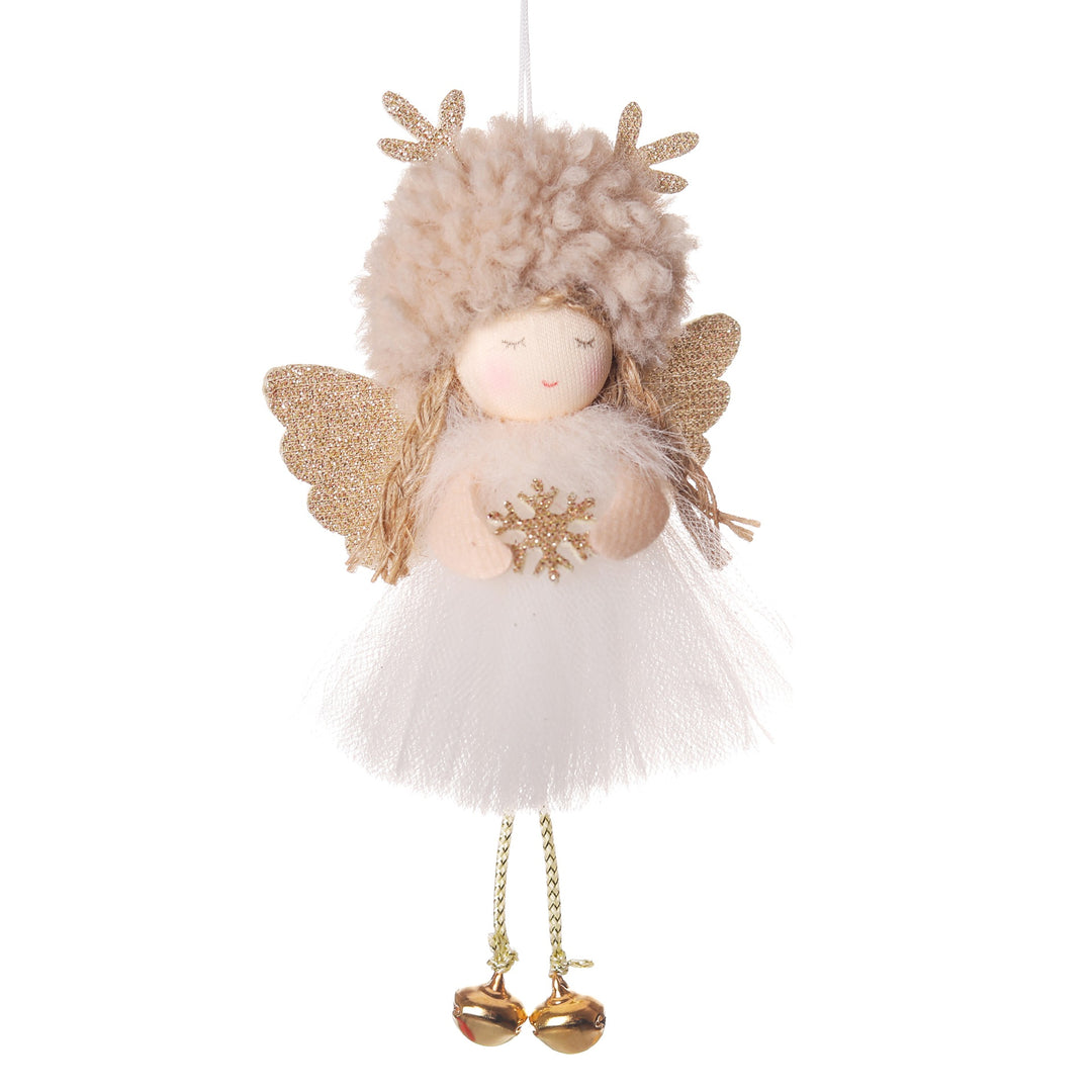 Gold and White Angel Ornament with Bells and Glitter Wings - Christmas Hanging Decoration 16*10*5cm Coffee colour (5 pieces)