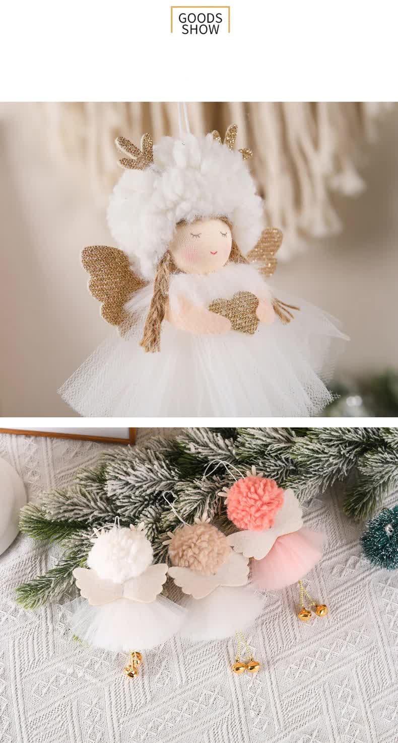 Gold and White Angel Ornament with Bells and Glitter Wings - Christmas Hanging Decoration 16*10*5cm Coffee colour (5 pieces)