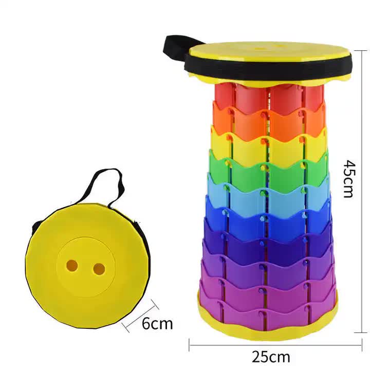 Rainbow Telescopic Stool - Collapsible, Portable, Foldable, and Adjustable Compact Chair (Yellow-Top)