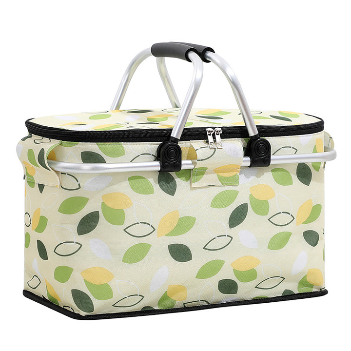 Insulated Picnic Basket with Aluminum Frame - Portable Collapsible Cooler Bag 18L 40*20*23cm(Green Leaf)