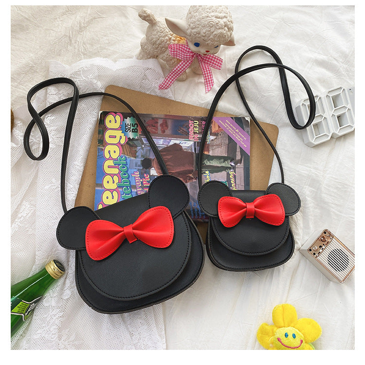 Adorable Bow Bear Crossbody Bag for Kids - Black  Shoulder Bag 18*17*8cm