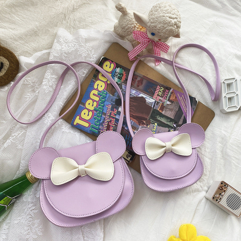 Adorable Bow Bear Crossbody Bag for Kids - Purple Shoulder Bag 18*17*8cm