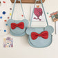 Adorable Bow Bear Crossbody Bag for Kids - Blue Small Shoulder Bag 13*13*5cm