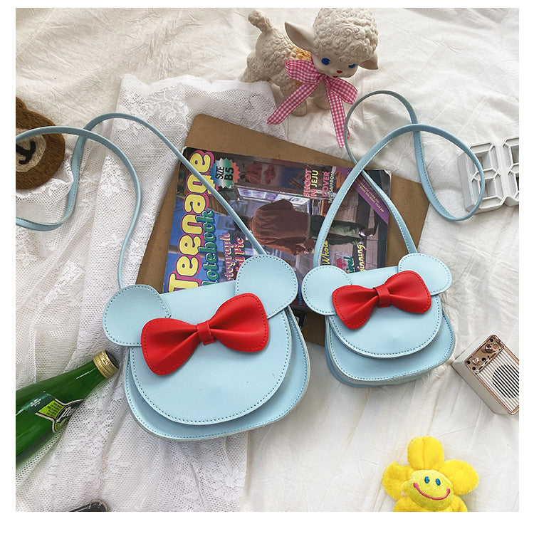 Adorable Bow Bear Crossbody Bag for Kids - Blue Small Shoulder Bag 13*13*5cm