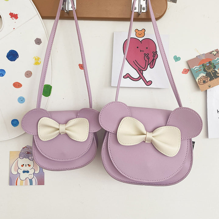 Adorable Bow Bear Crossbody Bag for Kids - Purple Small Shoulder Bag 13*13*5cm