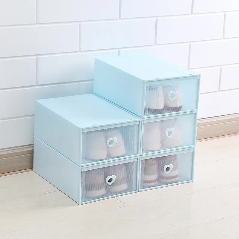 Stackable Transparent Shoe Storage Boxes with Heart-Shaped Handles (Set of 5) 31*20*12cm Blue