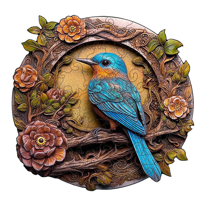 Bluebird Wooden Puzzle - Circular Nature-Inspired Art Puzzle(M-paper box-H184)