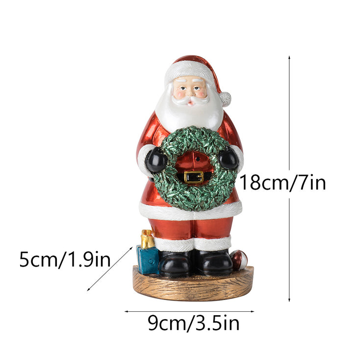 Santa Claus Figurine with Wreath - 18cm Festive Resin Christmas Decoration